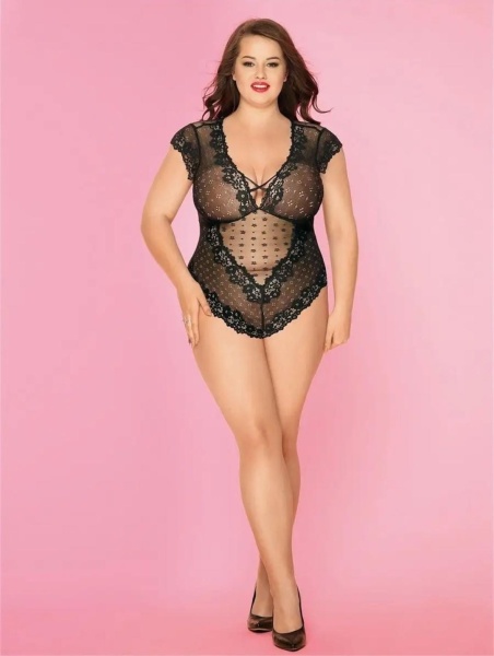 Прозрачное боди с открытой спинкой plus size